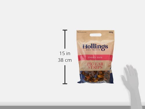 Hollings Pig Ear Strips Dog Treats, 100% Natural Air Dried Long Lasting Chews for Adult Dogs, Grain Free & High in Protein (150g)