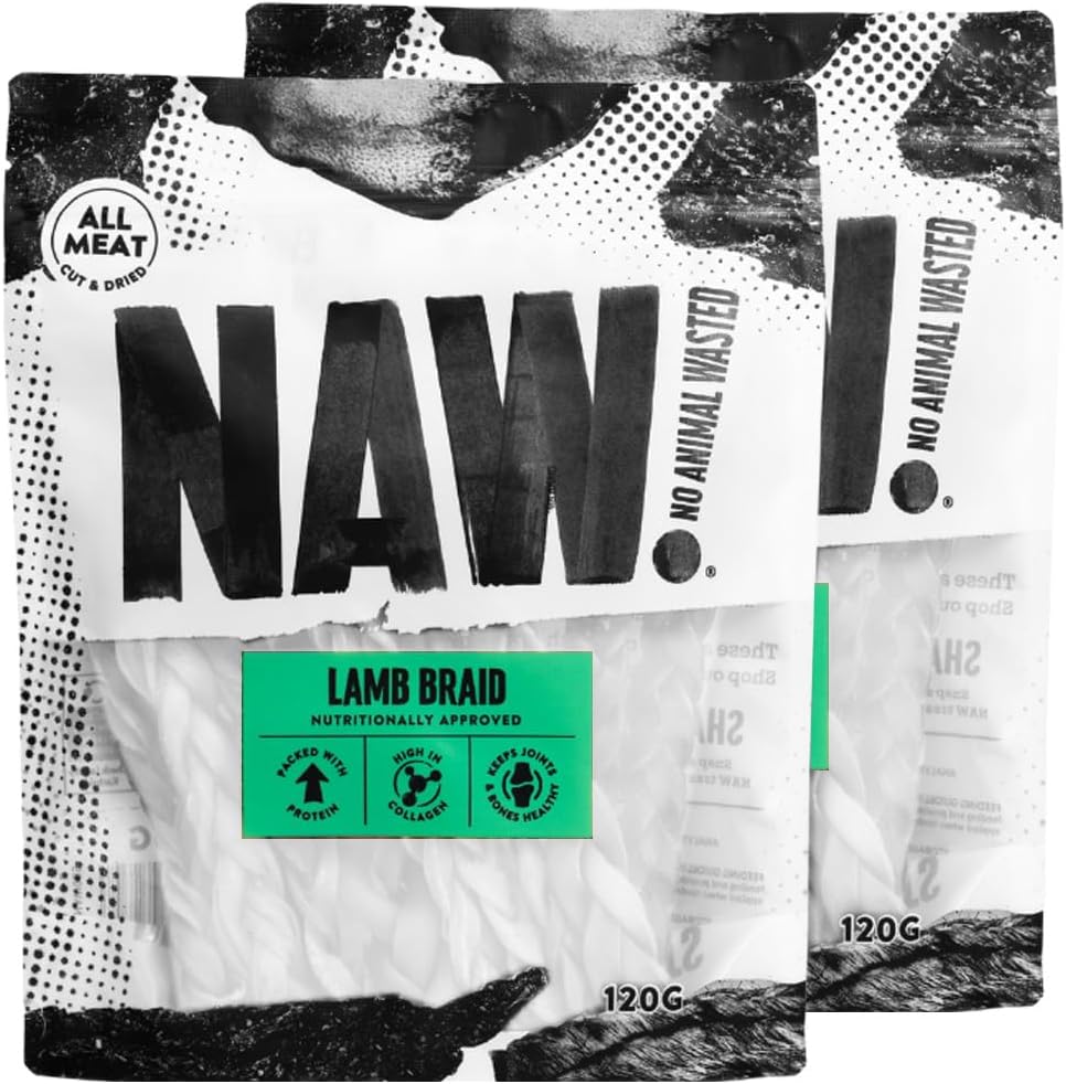 NAW Lamb Braids For Dogs, 240g (2 Packs of 120g). Premium Braided Lamb Dog Chews Made From 100% Natural Lamb To Support Healthy Dental Hygiene