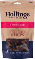 Hollings Pig Ear Strips Dog Treats, 100% Natural Air Dried Long Lasting Chews for Adult Dogs, Grain Free & High in Protein (150g)