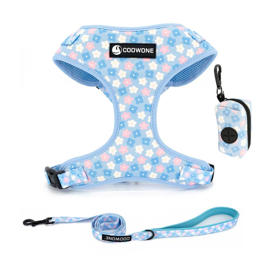 Dog Harness and Leash, Poop Bag Holder 3 Sets, Easy Walk No Pull Adjustable Puppy Cat Vest Harness with Soft Mesh Padded, Pet Supplies for Extra-Small/Small Medium Dogs Kitten