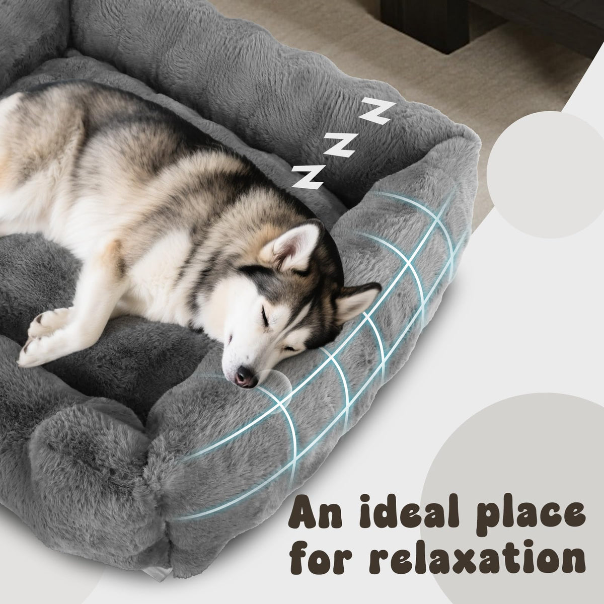 Nobleza Dog Bed Medium, Ultra Soft Warm Dog Beds Medium Washable, Fluffy 340GSM Bubble Fleece Dogs Bed with Removable Cover, Rectangle Pet Beds with Anti-Slip Bottom for Puppy and Cats,Grey,65x55x20cm