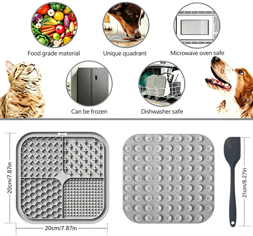 Licking Mat for Dogs & Cats with Suction Cups, 1 Pack Square Silicone Dog Slow Feeder Lick Pat for Anxiety Relief, Dog Toys to Keep Them Busy, Pets Bathing Training Grooming Mat 20 * 20cm