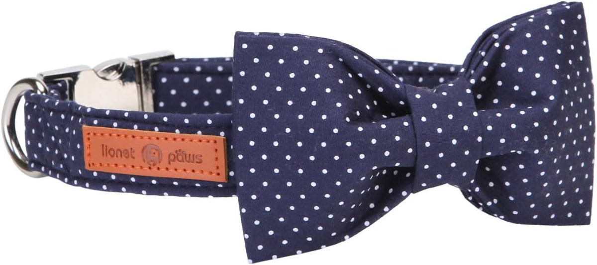 Lionet Paws Cotton Dog Collar with Bowtie, Durable Adjustable and Comfortable Collar for Small Dogs Puppies and Cats, Neck 25-40cm