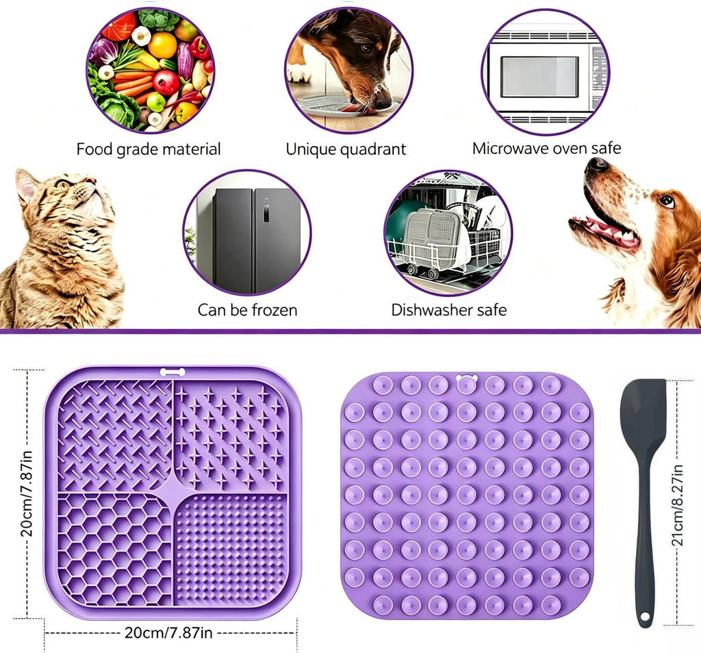 Licking Mat for Dogs & Cats with Suction Cups, 1 Pack Square Silicone Dog Slow Feeder Lick Pat for Anxiety Relief, Dog Toys to Keep Them Busy, Pets Bathing Training Grooming Mat 20 * 20cm