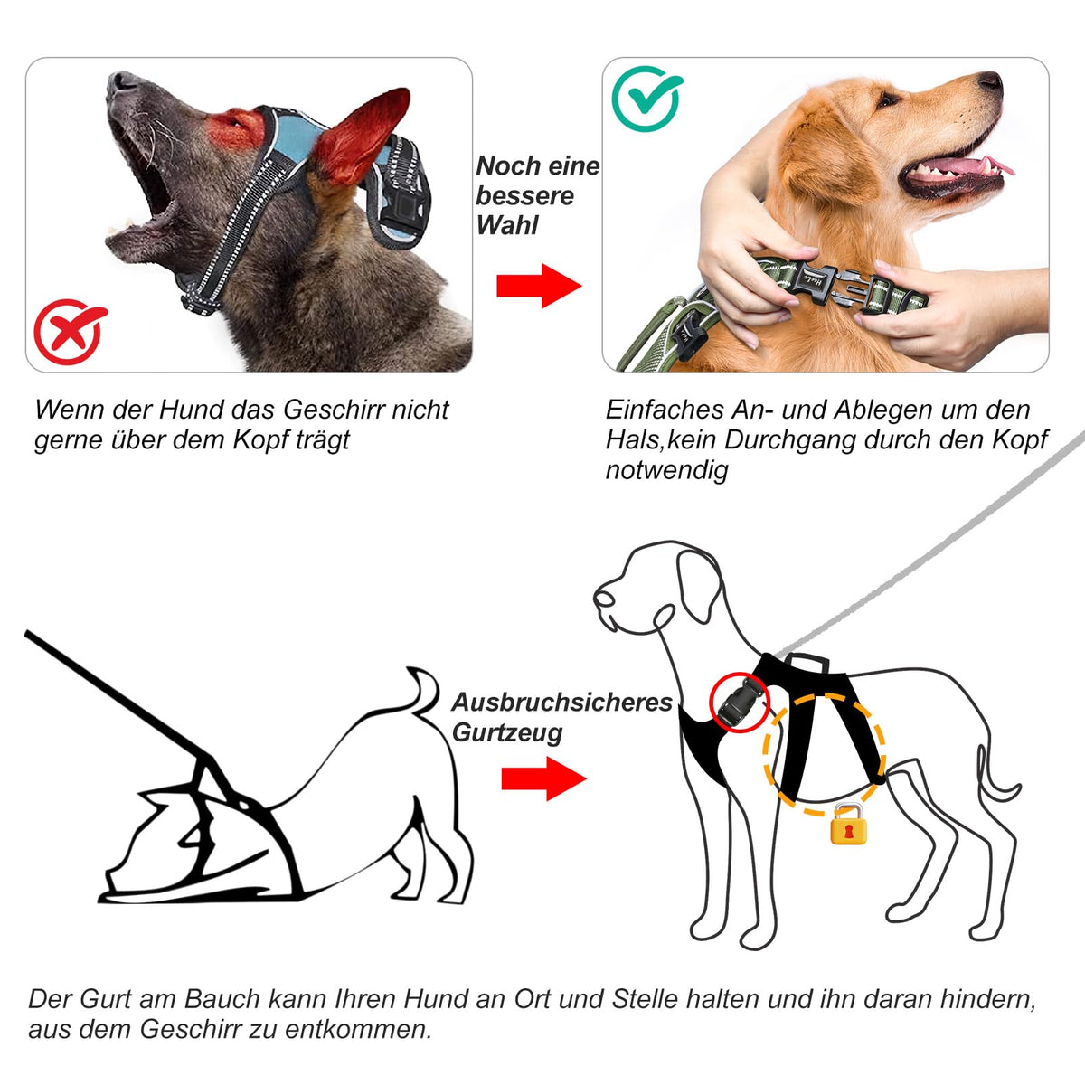 HEELE Dog Harness Escape Proof, Release on Neck, No Pull Reflective Adjustable Vest with Durable Handle, Vest Harness for Outdoor Training Walking, Harness for Medium/Active Dogs, Green, M