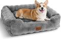 Nobleza Dog Bed Medium, Ultra Soft Warm Dog Beds Medium Washable, Fluffy 340GSM Bubble Fleece Dogs Bed with Removable Cover, Rectangle Pet Beds with Anti-Slip Bottom for Puppy and Cats,Grey,65x55x20cm