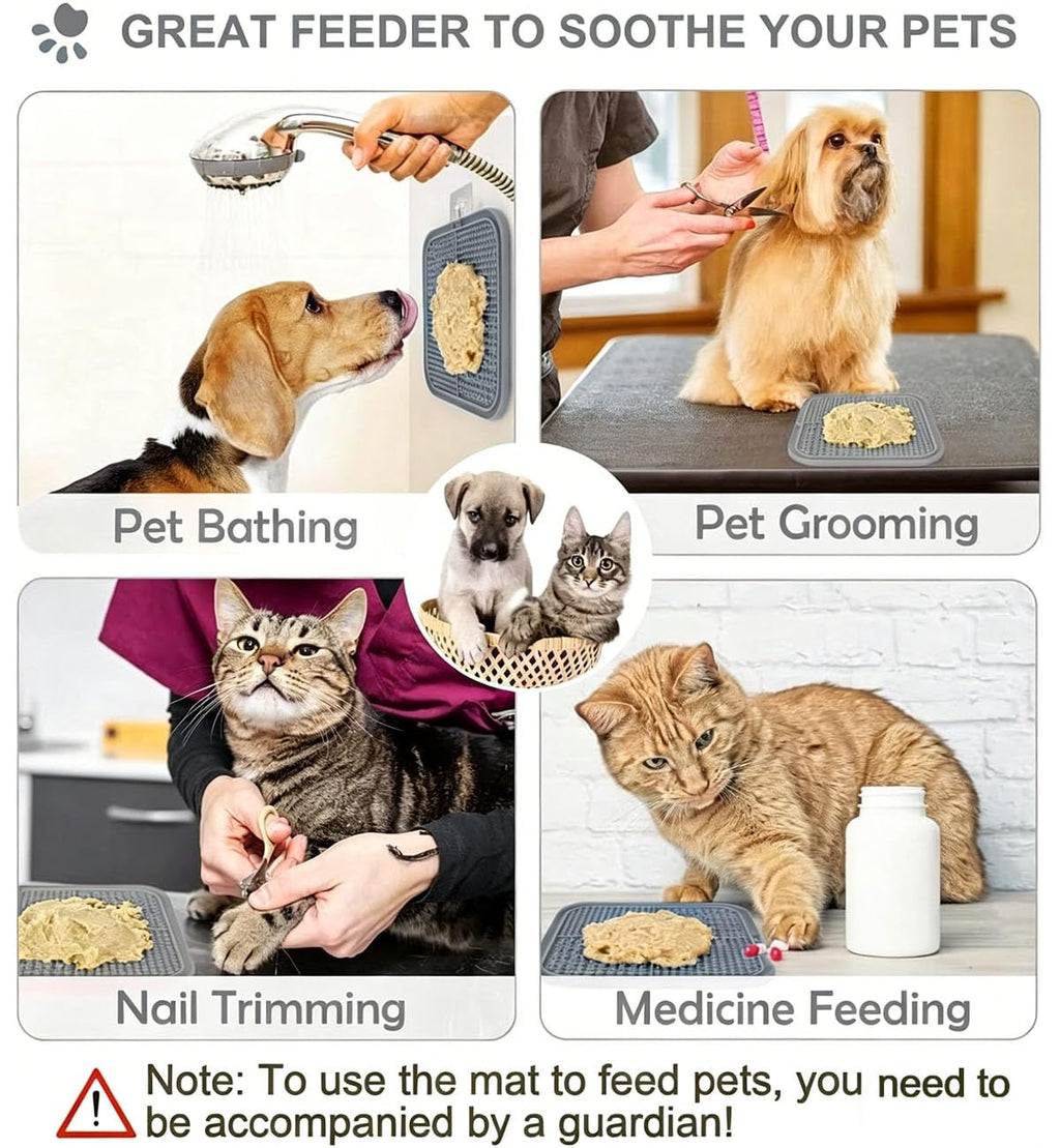 Licking Mat for Dogs & Cats with Suction Cups, 1 Pack Square Silicone Dog Slow Feeder Lick Pat for Anxiety Relief, Dog Toys to Keep Them Busy, Pets Bathing Training Grooming Mat 20 * 20cm