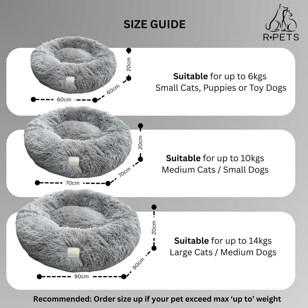 Pet Halo Small Pet Bed Anti-Anxiety Dog Bed Soft Plush Shaggy Calming Cat Bed Non Slip Base Hypoallergenic Machine Washable Joint Support For Small Cats & Dogs 60cm x 60cm x 20cm