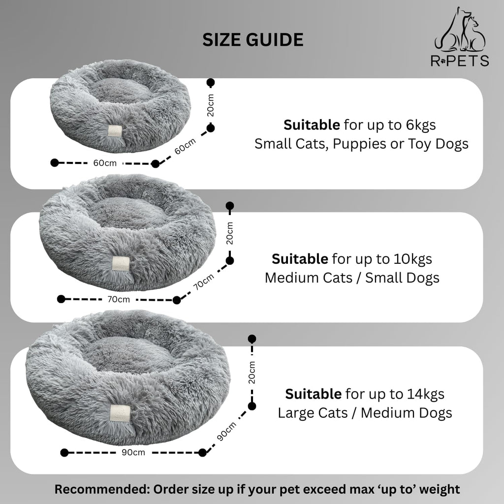 Pet Halo Small Pet Bed Anti-Anxiety Dog Bed Soft Plush Shaggy Calming Cat Bed Non Slip Base Hypoallergenic Machine Washable Joint Support For Small Cats & Dogs 60cm x 60cm x 20cm
