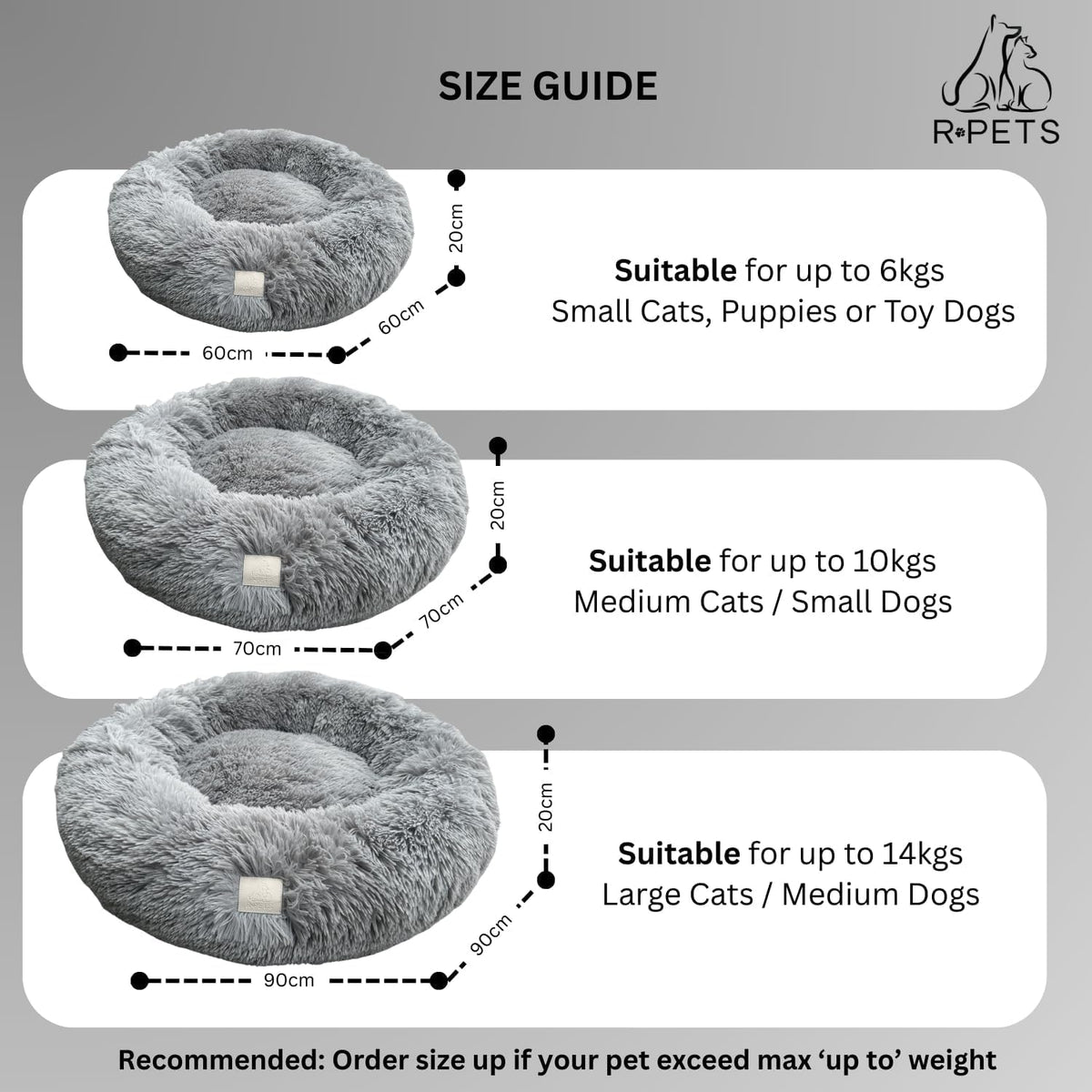Pet Halo Small Pet Bed Anti-Anxiety Dog Bed Soft Plush Shaggy Calming Cat Bed Non Slip Base Hypoallergenic Machine Washable Joint Support For Small Cats & Dogs 60cm x 60cm x 20cm