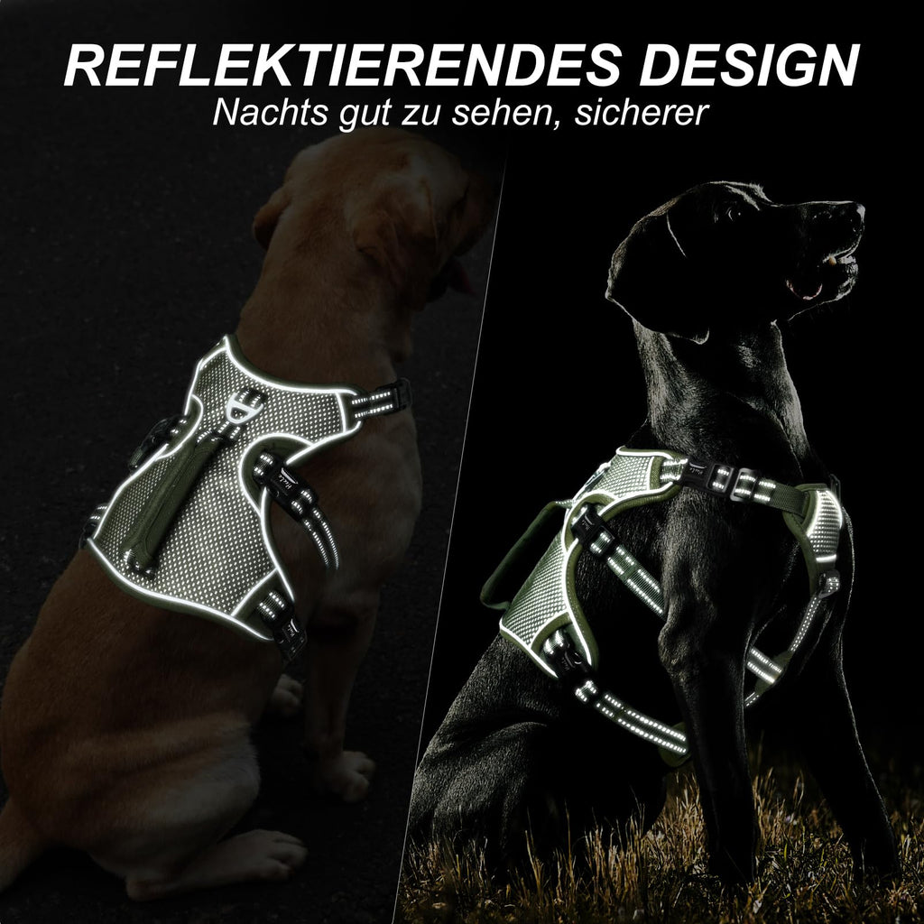 HEELE Dog Harness Escape Proof, Release on Neck, No Pull Reflective Adjustable Vest with Durable Handle, Vest Harness for Outdoor Training Walking, Harness for Medium/Active Dogs, Green, M