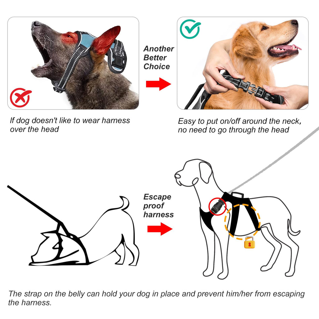 HEELE Dog Harness Escape Proof, Release on Neck, No Pull Reflective Adjustable Vest with Durable Handle, Vest Harness for Outdoor Training Walking, Harness for Medium/Active Dogs, Green, M