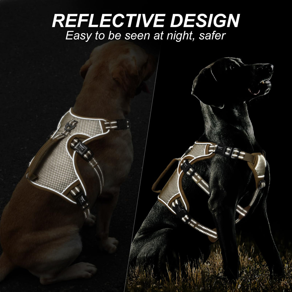 HEELE Dog Harness Escape Proof, Release on Neck, No Pull Reflective Adjustable Vest with Durable Handle, Vest Harness for Outdoor Training Walking, Harness for Medium/Active Dogs, Green, M