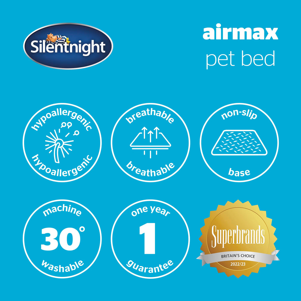 Silentnight Airmax Pet Bed - Comfortable Support for Head & Body - Breathable Prevent Overheating - Reversible Removable Cushion & Non-Slip Base - Easy Clean Machine Washable Dog Bed, Natural, Small