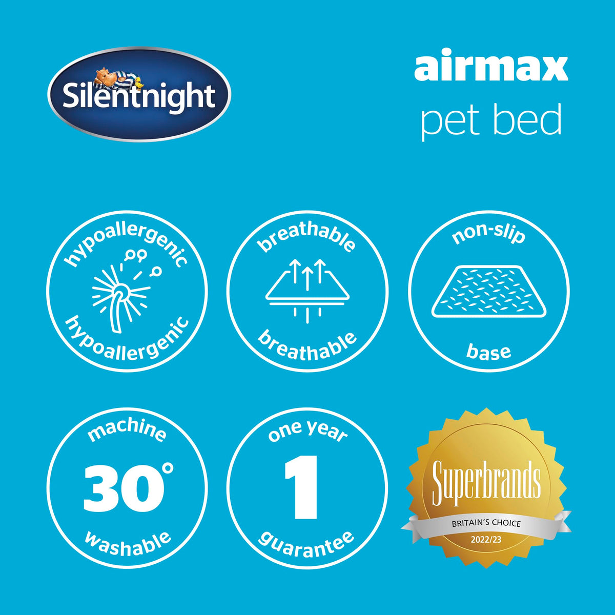 Silentnight Airmax Pet Bed - Comfortable Support for Head & Body - Breathable Prevent Overheating - Reversible Removable Cushion & Non-Slip Base - Easy Clean Machine Washable Dog Bed, Natural, Small
