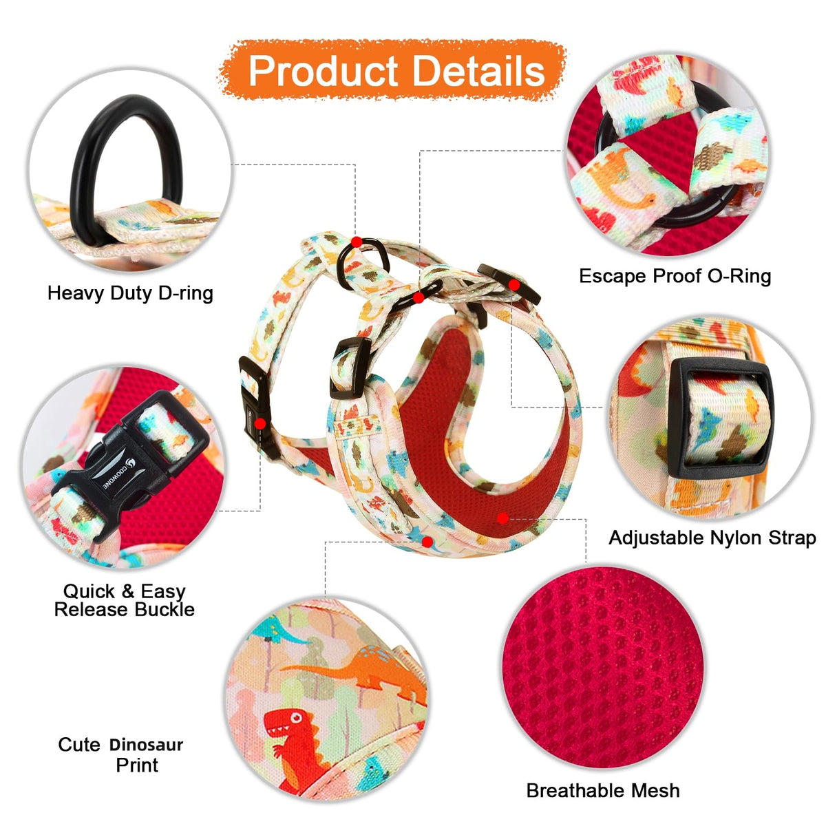 Dog Harness and Leash, Poop Bag Holder 3 Sets, Easy Walk No Pull Adjustable Puppy Cat Vest Harness with Soft Mesh Padded, Pet Supplies for Extra-Small/Small Medium Dogs Kitten