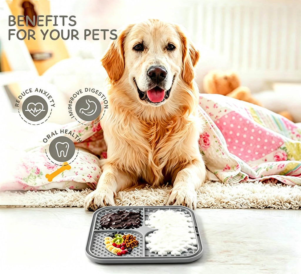 Licking Mat for Dogs & Cats with Suction Cups, 1 Pack Square Silicone Dog Slow Feeder Lick Pat for Anxiety Relief, Dog Toys to Keep Them Busy, Pets Bathing Training Grooming Mat 20 * 20cm