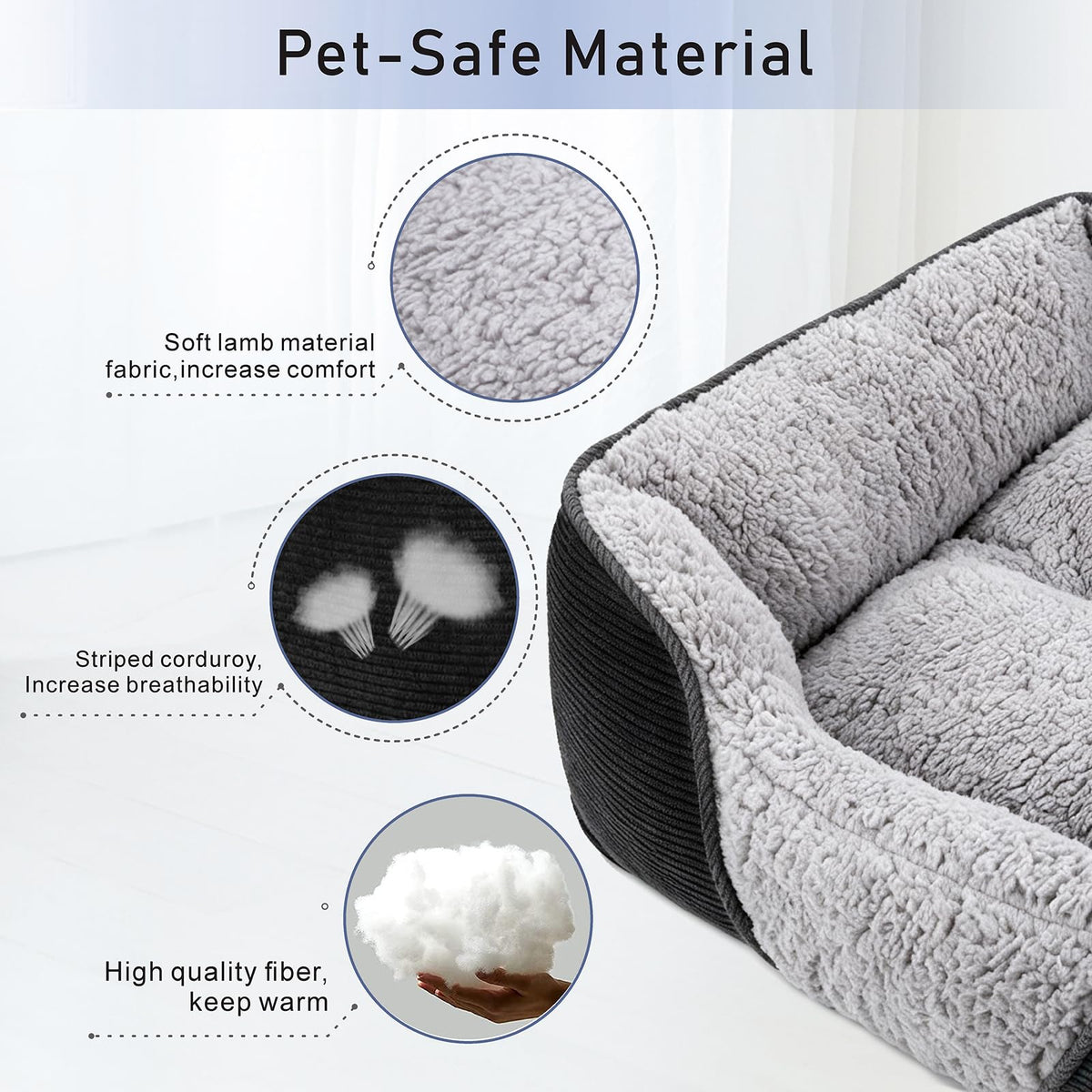 JOEJOY Dog Cat Bed Medium Pet Sofa Bed, Medium Dog Bed Washable, 63x53x21cm