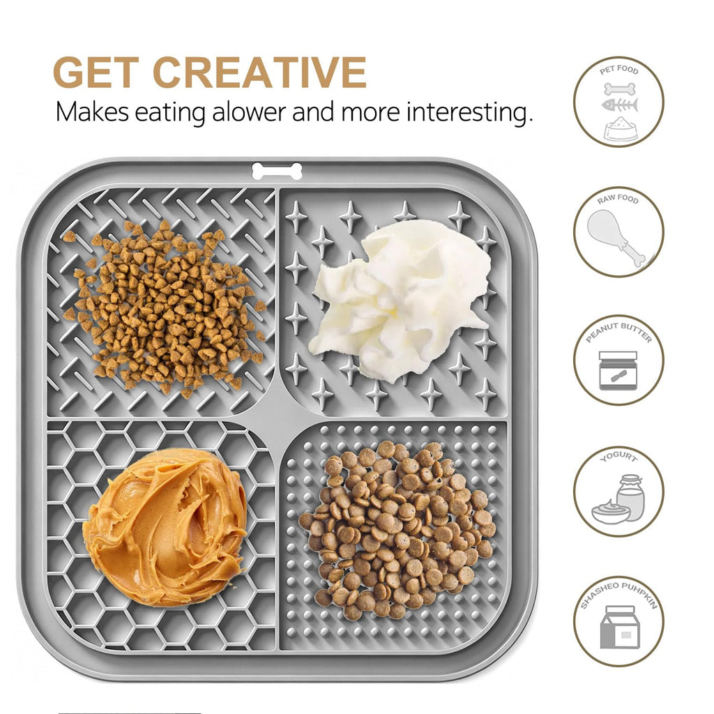 Licking Mat for Dogs & Cats with Suction Cups, 1 Pack Square Silicone Dog Slow Feeder Lick Pat for Anxiety Relief, Dog Toys to Keep Them Busy, Pets Bathing Training Grooming Mat 20 * 20cm