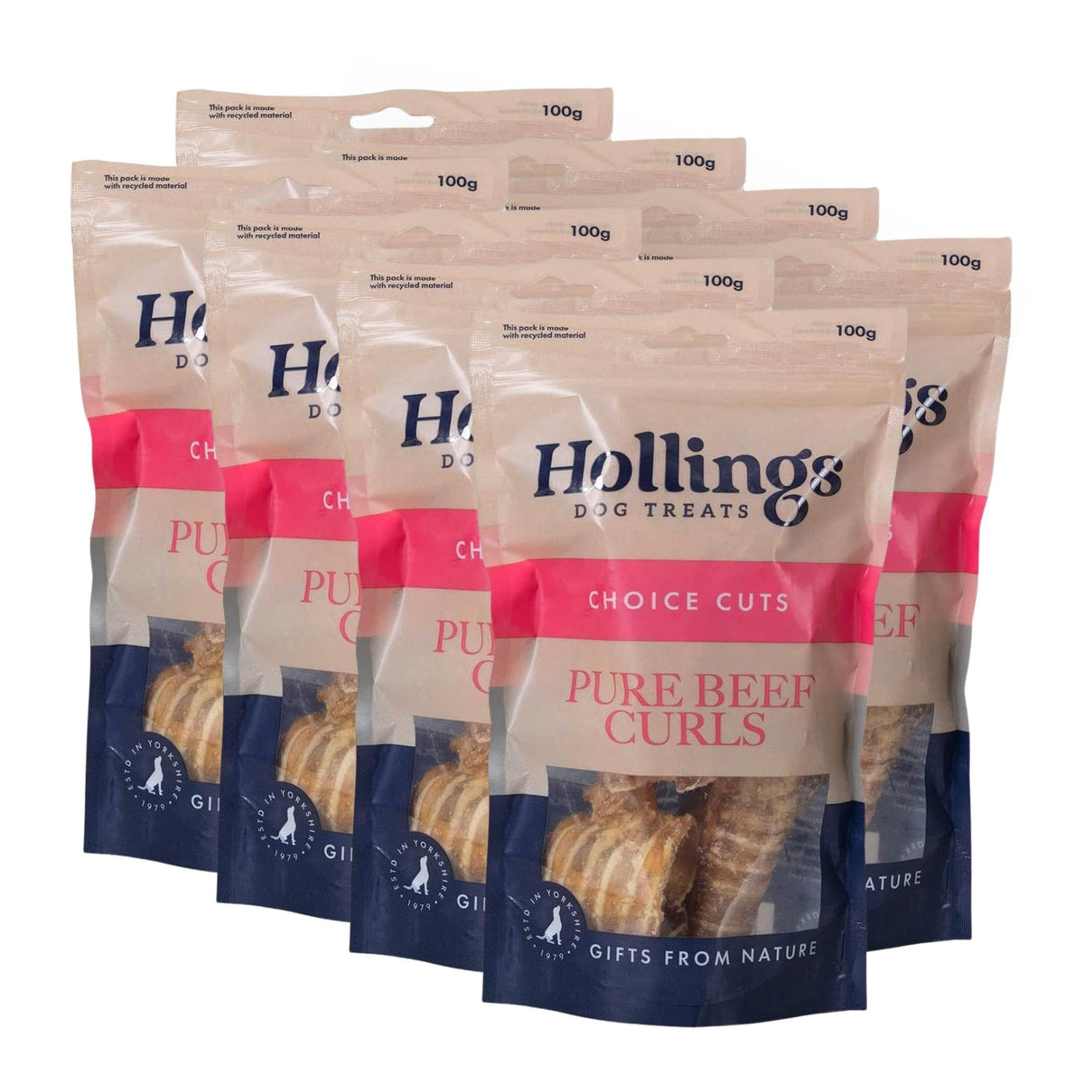 Hollings Beef Curls Dog Treats, All Natural Grain Free & Easily Digestible Air Dried Treats for Adult Dogs, Made From 100% Beef Trachea, 100 g