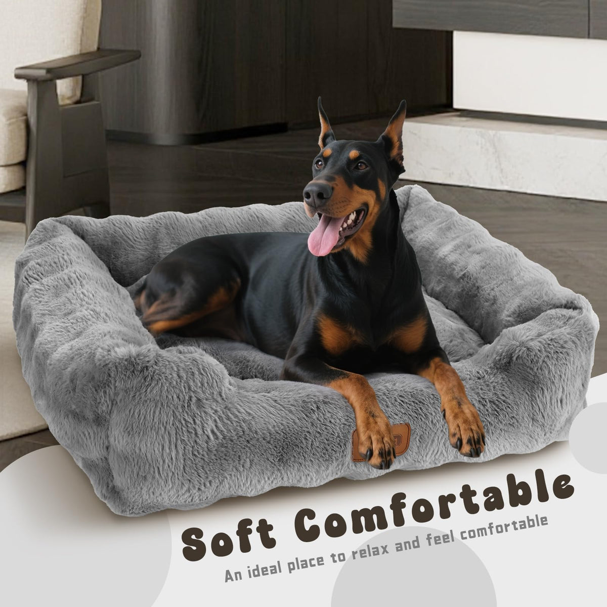 Nobleza Dog Bed Medium, Ultra Soft Warm Dog Beds Medium Washable, Fluffy 340GSM Bubble Fleece Dogs Bed with Removable Cover, Rectangle Pet Beds with Anti-Slip Bottom for Puppy and Cats,Grey,65x55x20cm