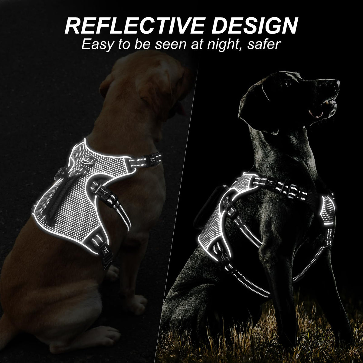 HEELE Dog Harness Escape Proof, Release on Neck, No Pull Reflective Adjustable Vest with Durable Handle, Vest Harness for Outdoor Training Walking, Harness for Medium/Active Dogs, Green, M