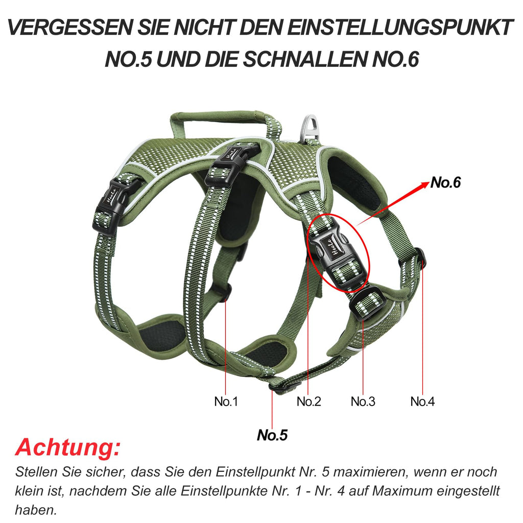 HEELE Dog Harness Escape Proof, Release on Neck, No Pull Reflective Adjustable Vest with Durable Handle, Vest Harness for Outdoor Training Walking, Harness for Medium/Active Dogs, Green, M