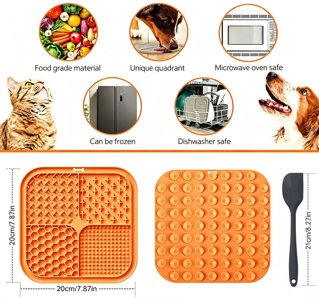 Licking Mat for Dogs & Cats with Suction Cups, 1 Pack Square Silicone Dog Slow Feeder Lick Pat for Anxiety Relief, Dog Toys to Keep Them Busy, Pets Bathing Training Grooming Mat 20 * 20cm