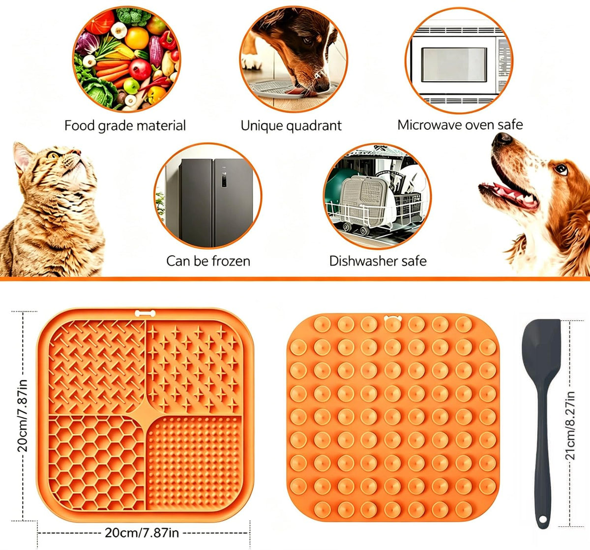 Licking Mat for Dogs & Cats with Suction Cups, 1 Pack Square Silicone Dog Slow Feeder Lick Pat for Anxiety Relief, Dog Toys to Keep Them Busy, Pets Bathing Training Grooming Mat 20 * 20cm