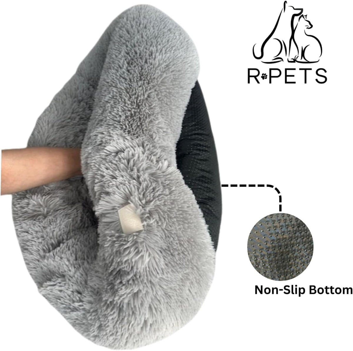 Pet Halo Small Pet Bed Anti-Anxiety Dog Bed Soft Plush Shaggy Calming Cat Bed Non Slip Base Hypoallergenic Machine Washable Joint Support For Small Cats & Dogs 60cm x 60cm x 20cm