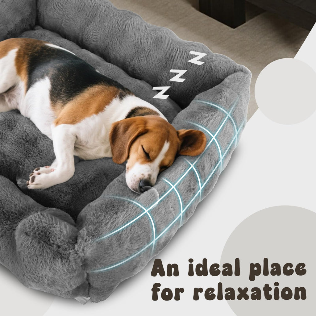 Nobleza Dog Bed Medium, Ultra Soft Warm Dog Beds Medium Washable, Fluffy 340GSM Bubble Fleece Dogs Bed with Removable Cover, Rectangle Pet Beds with Anti-Slip Bottom for Puppy and Cats,Grey,65x55x20cm