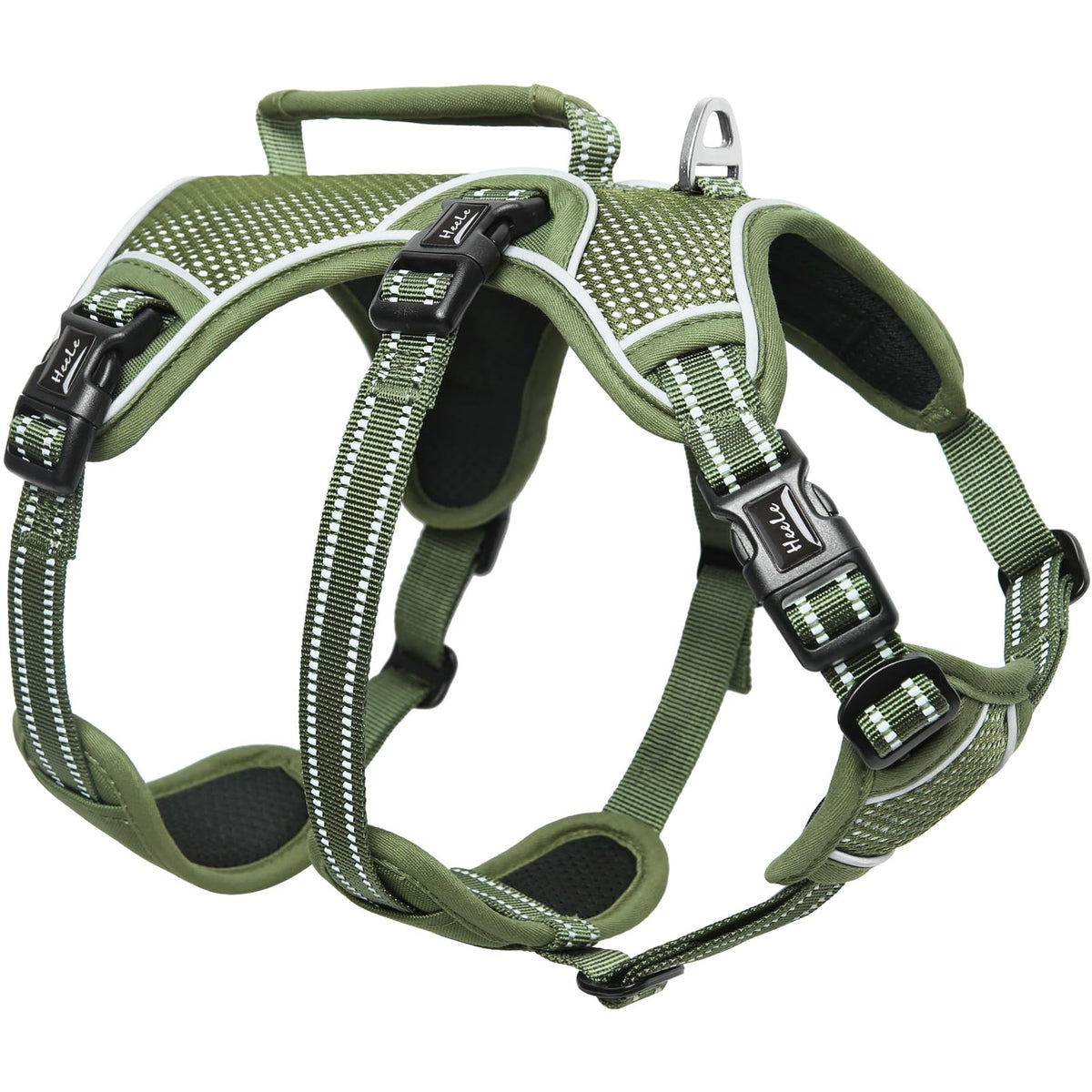 HEELE Dog Harness Escape Proof, Release on Neck, No Pull Reflective Adjustable Vest with Durable Handle, Vest Harness for Outdoor Training Walking, Harness for Medium/Active Dogs, Green, M