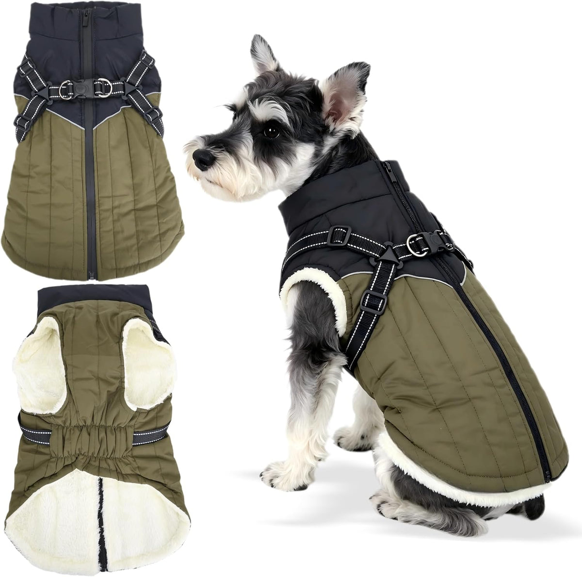 Waterproof Dog Coat with Harness, Warm Fleece Lining, Reflective Strips, Zipper Closure, Windproof, Cold Weather, for Small Medium Large Breeds Puppies, Indoor Outdoor Camping Hiking, Winter Walks