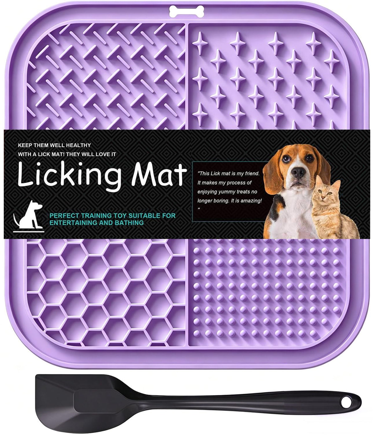 Licking Mat for Dogs & Cats with Suction Cups, 1 Pack Square Silicone Dog Slow Feeder Lick Pat for Anxiety Relief, Dog Toys to Keep Them Busy, Pets Bathing Training Grooming Mat 20 * 20cm