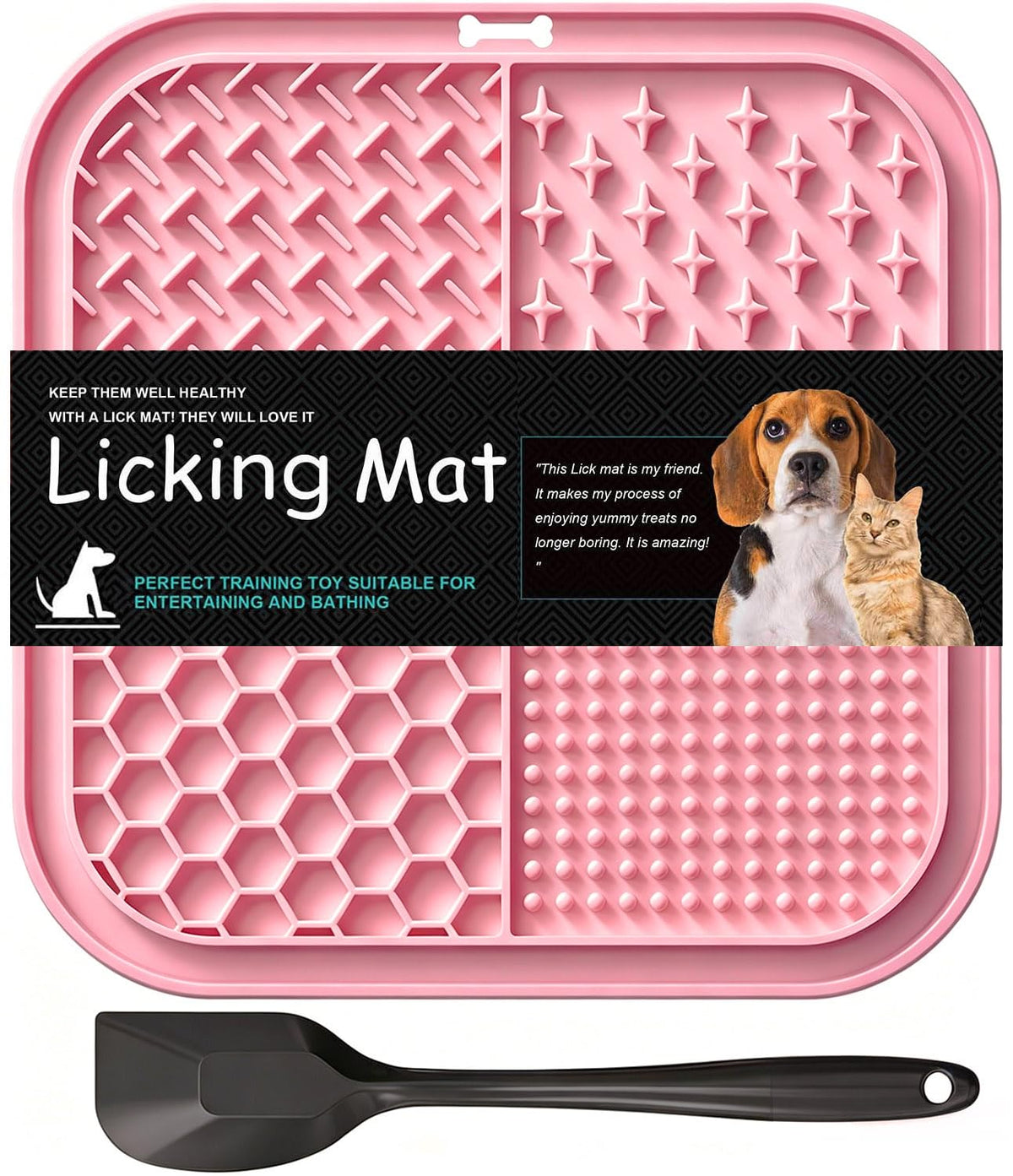 Licking Mat for Dogs & Cats with Suction Cups, 1 Pack Square Silicone Dog Slow Feeder Lick Pat for Anxiety Relief, Dog Toys to Keep Them Busy, Pets Bathing Training Grooming Mat 20 * 20cm