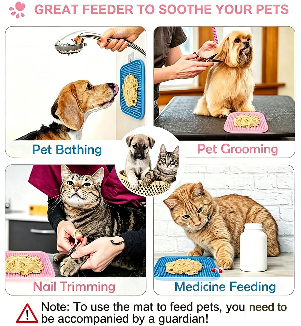 Licking Mat for Dogs & Cats with Suction Cups, 1 Pack Square Silicone Dog Slow Feeder Lick Pat for Anxiety Relief, Dog Toys to Keep Them Busy, Pets Bathing Training Grooming Mat 20 * 20cm