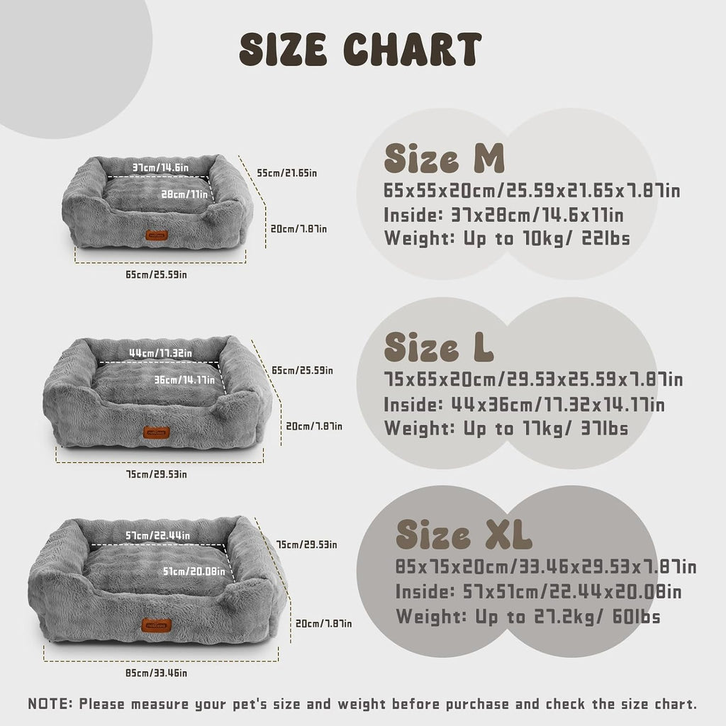Nobleza Dog Bed Medium, Ultra Soft Warm Dog Beds Medium Washable, Fluffy 340GSM Bubble Fleece Dogs Bed with Removable Cover, Rectangle Pet Beds with Anti-Slip Bottom for Puppy and Cats,Grey,65x55x20cm