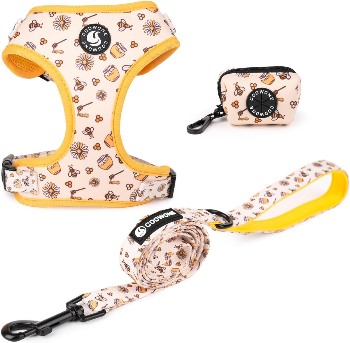 Dog Harness and Leash, Poop Bag Holder 3 Sets, Easy Walk No Pull Adjustable Puppy Cat Vest Harness with Soft Mesh Padded, Pet Supplies for Extra-Small/Small Medium Dogs Kitten