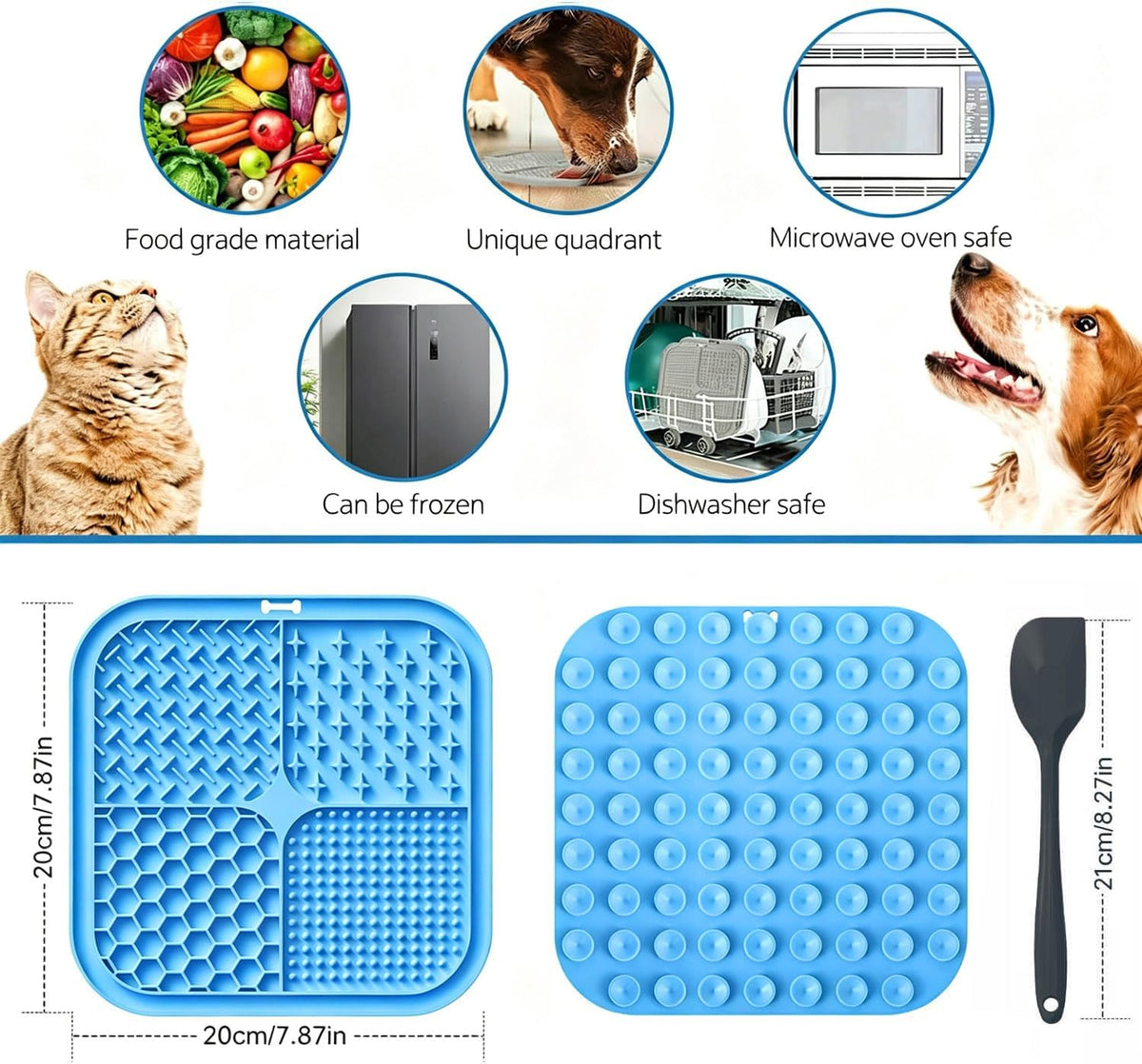 Licking Mat for Dogs & Cats with Suction Cups, 1 Pack Square Silicone Dog Slow Feeder Lick Pat for Anxiety Relief, Dog Toys to Keep Them Busy, Pets Bathing Training Grooming Mat 20 * 20cm
