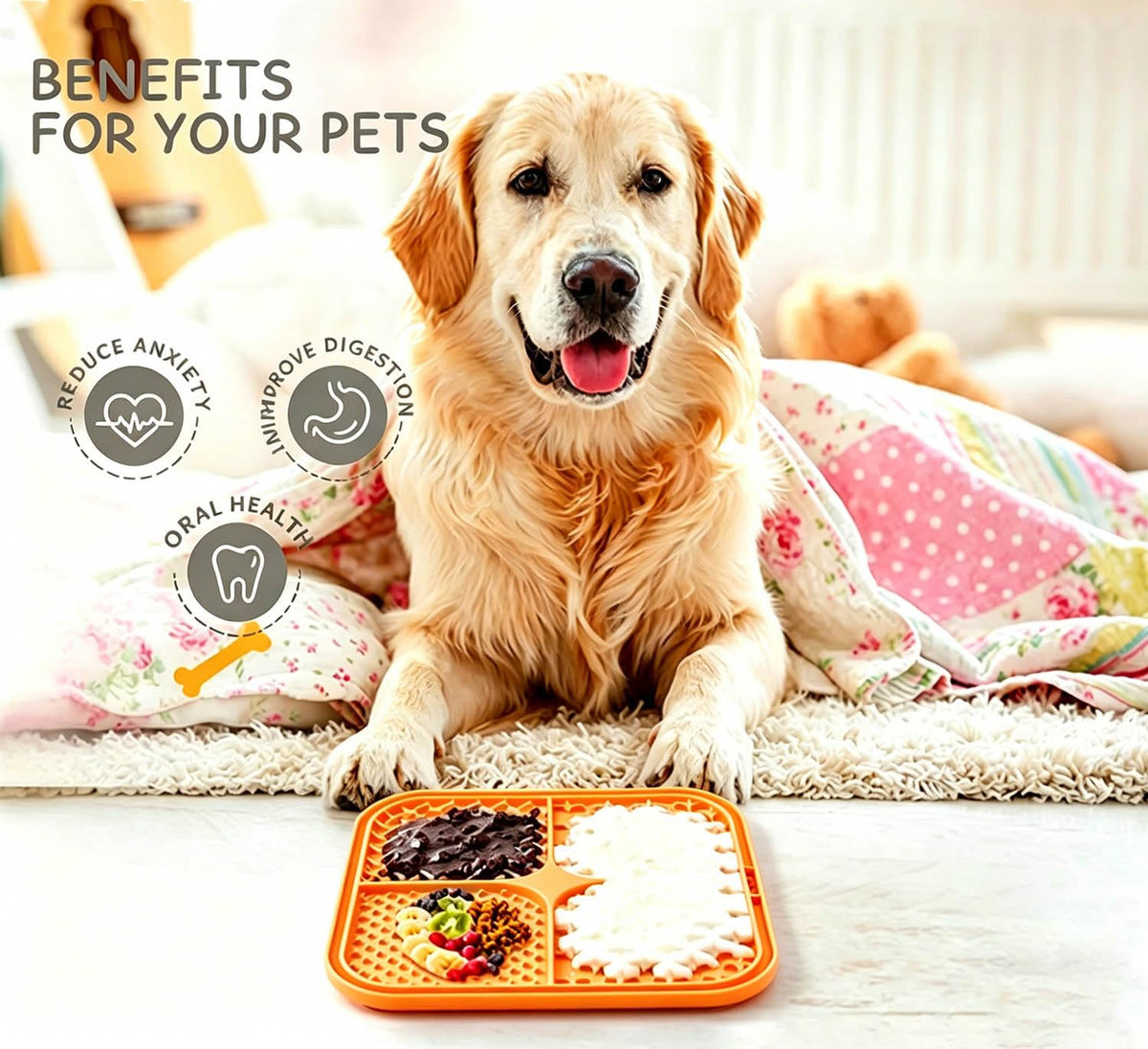 Licking Mat for Dogs & Cats with Suction Cups, 1 Pack Square Silicone Dog Slow Feeder Lick Pat for Anxiety Relief, Dog Toys to Keep Them Busy, Pets Bathing Training Grooming Mat 20 * 20cm