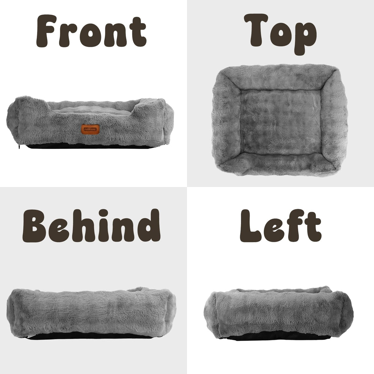 Nobleza Dog Bed Medium, Ultra Soft Warm Dog Beds Medium Washable, Fluffy 340GSM Bubble Fleece Dogs Bed with Removable Cover, Rectangle Pet Beds with Anti-Slip Bottom for Puppy and Cats,Grey,65x55x20cm