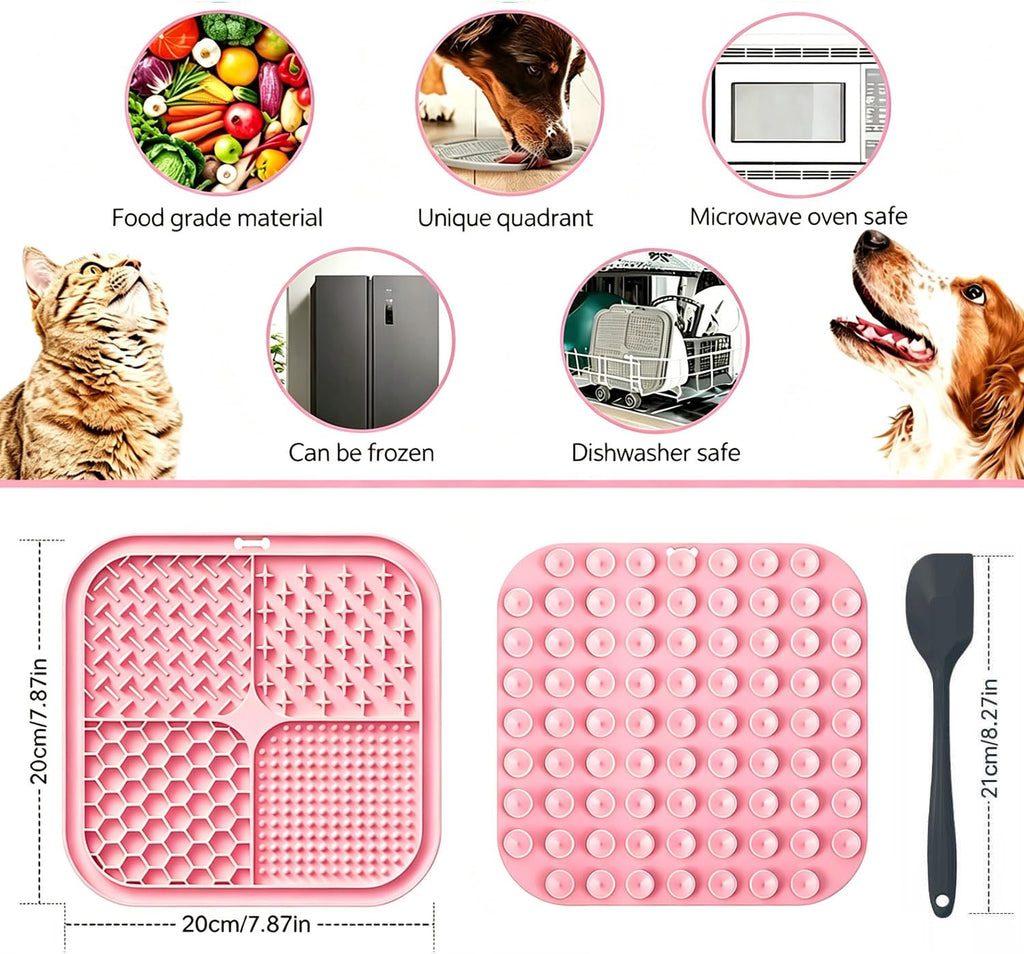 Licking Mat for Dogs & Cats with Suction Cups, 1 Pack Square Silicone Dog Slow Feeder Lick Pat for Anxiety Relief, Dog Toys to Keep Them Busy, Pets Bathing Training Grooming Mat 20 * 20cm