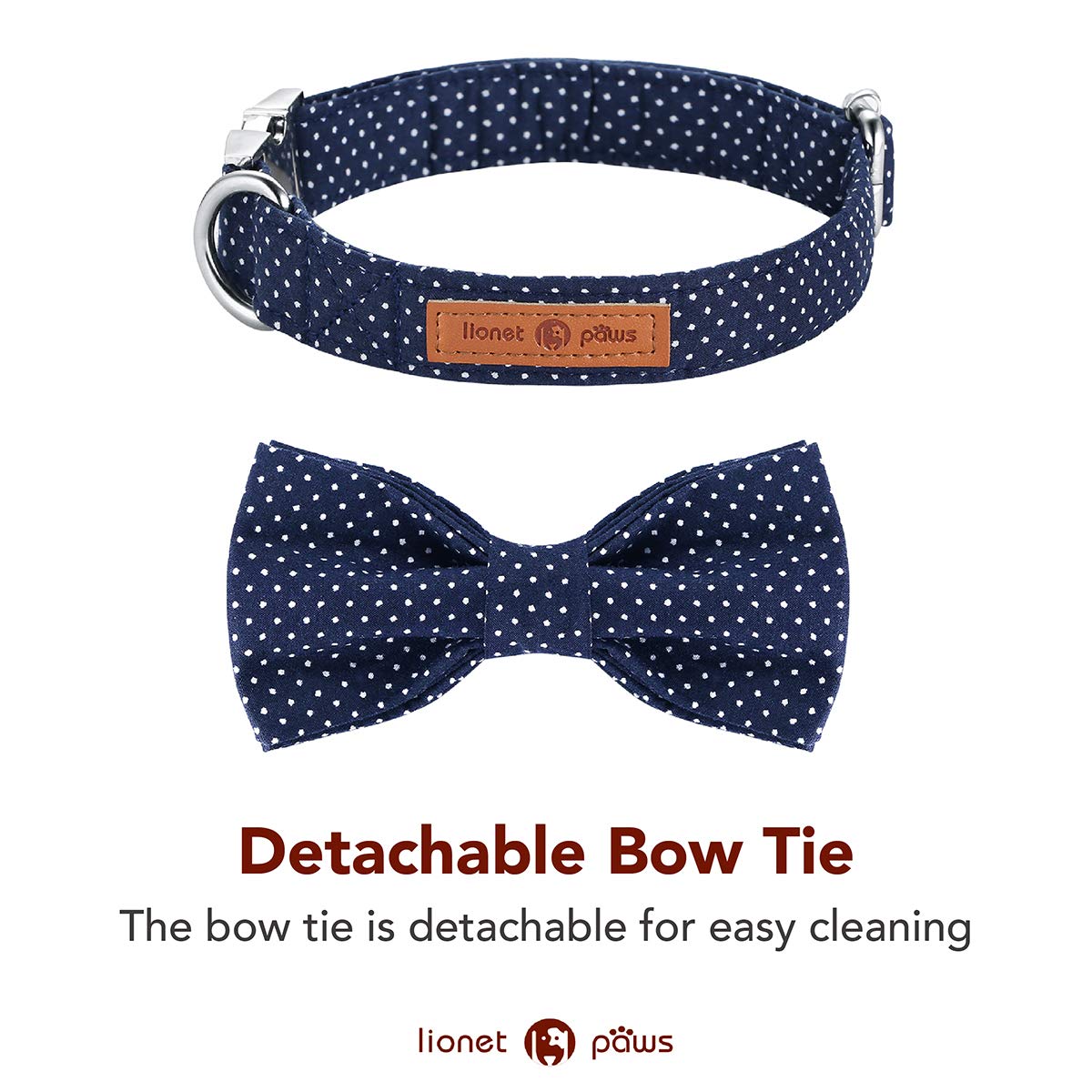 Lionet Paws Cotton Dog Collar with Bowtie, Durable Adjustable and Comfortable Collar for Small Dogs Puppies and Cats, Neck 25-40cm