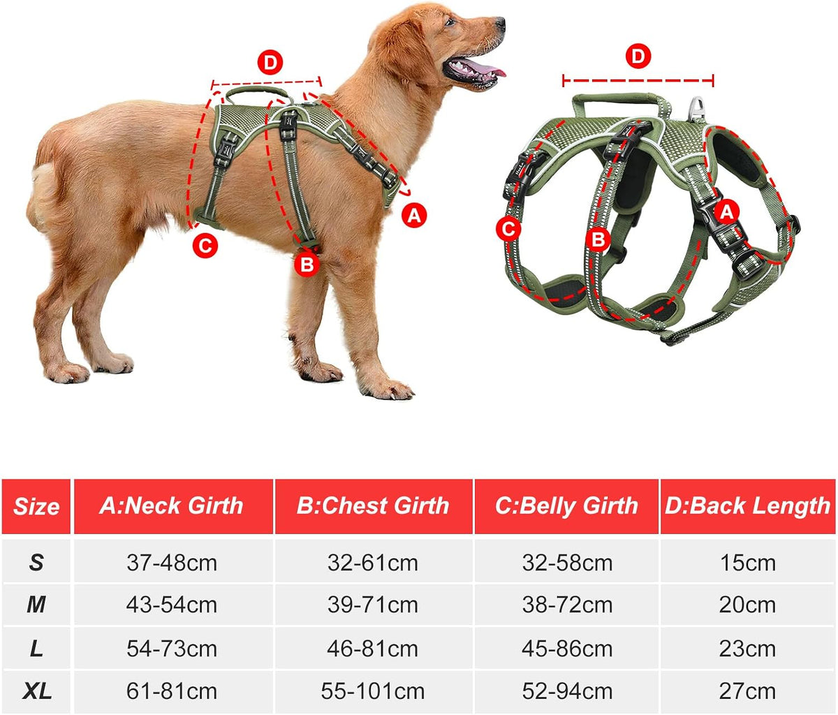 HEELE Dog Harness Escape Proof, Release on Neck, No Pull Reflective Adjustable Vest with Durable Handle, Vest Harness for Outdoor Training Walking, Harness for Medium/Active Dogs, Green, M