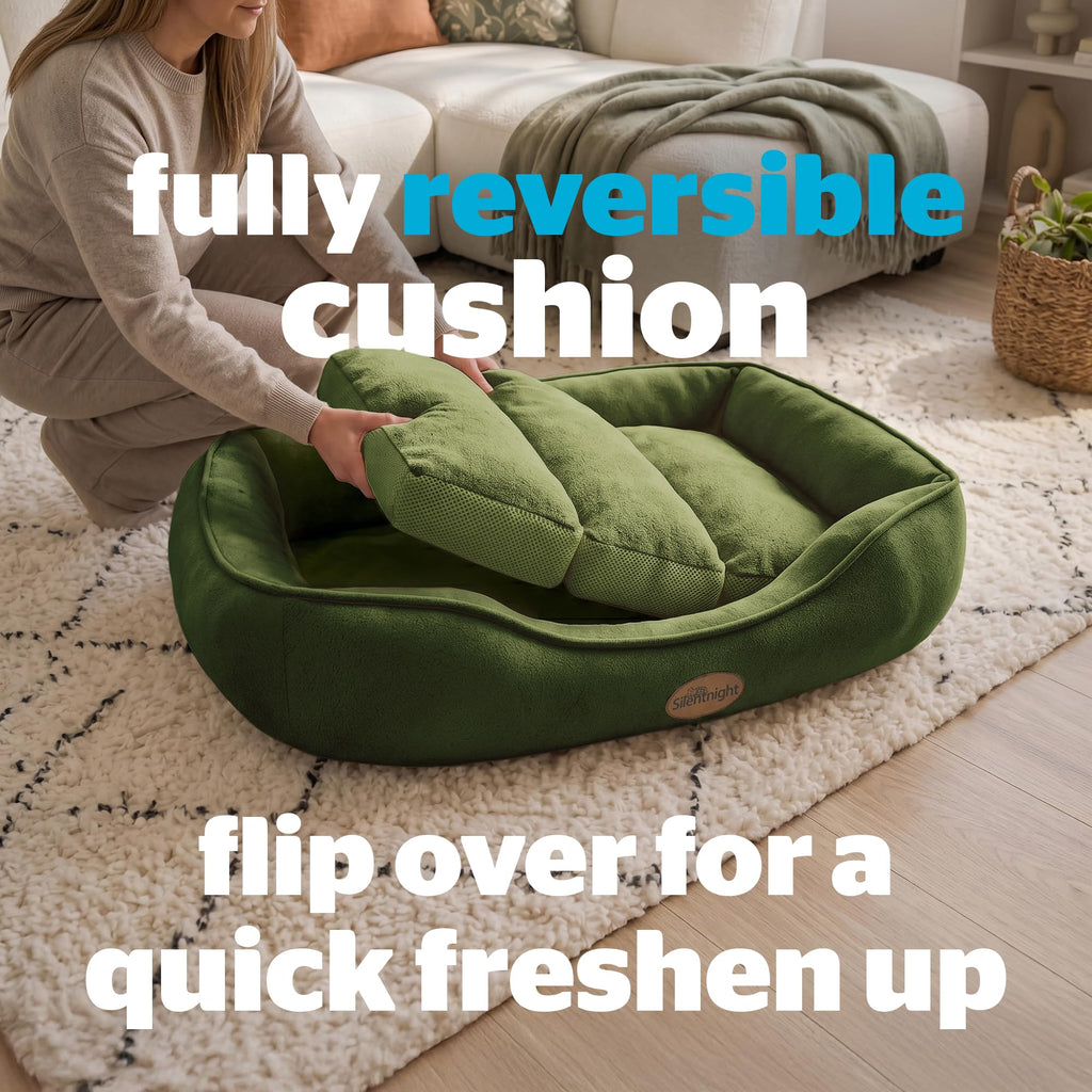 Silentnight Airmax Pet Bed - Comfortable Support for Head & Body - Breathable Prevent Overheating - Reversible Removable Cushion & Non-Slip Base - Easy Clean Machine Washable Dog Bed, Natural, Small