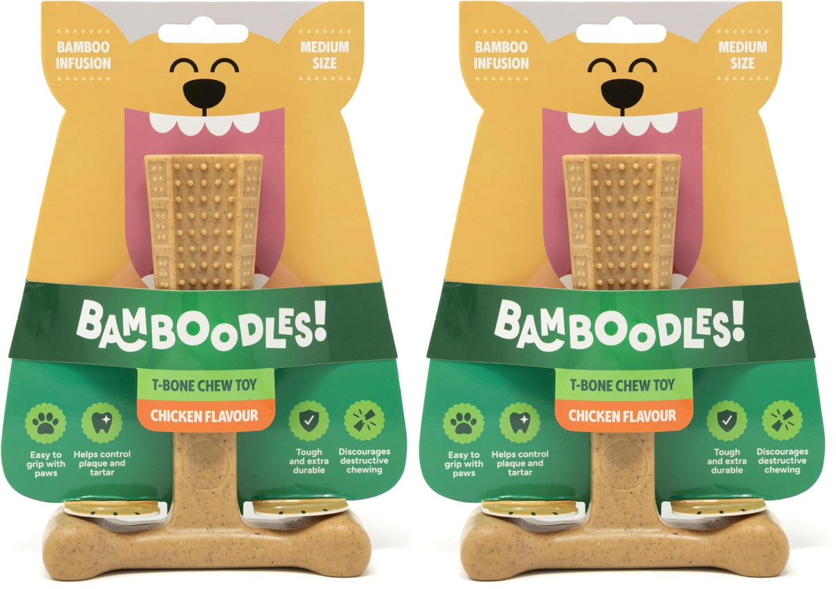 Bamboodles T-Bone Dog Chew Toy – Small | Chicken Flavour | Long Lasting Chew toy for Small Dogs | Durable Chew Toy to Satisfy Chewing Instincts
