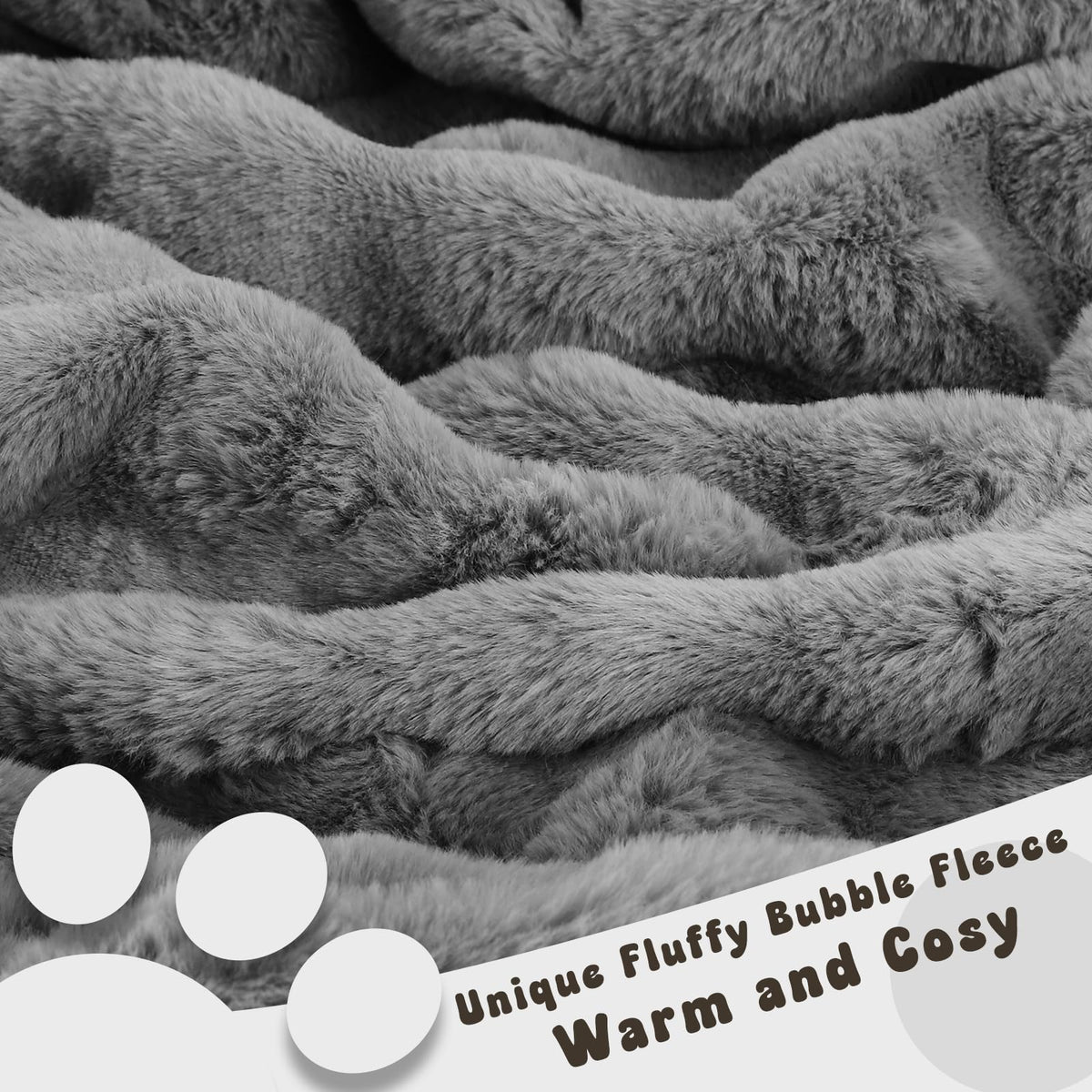 Nobleza Dog Bed Medium, Ultra Soft Warm Dog Beds Medium Washable, Fluffy 340GSM Bubble Fleece Dogs Bed with Removable Cover, Rectangle Pet Beds with Anti-Slip Bottom for Puppy and Cats,Grey,65x55x20cm