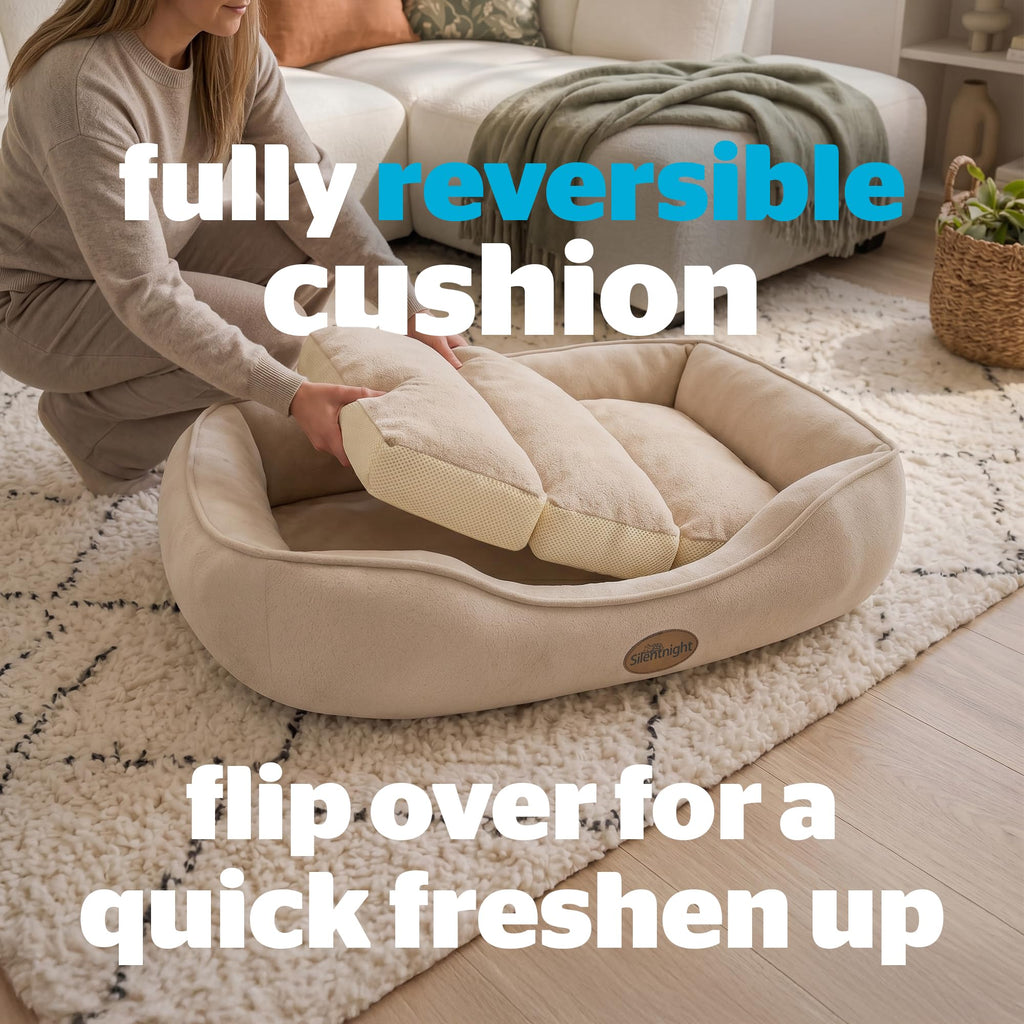 Silentnight Airmax Pet Bed - Comfortable Support for Head & Body - Breathable Prevent Overheating - Reversible Removable Cushion & Non-Slip Base - Easy Clean Machine Washable Dog Bed, Natural, Small