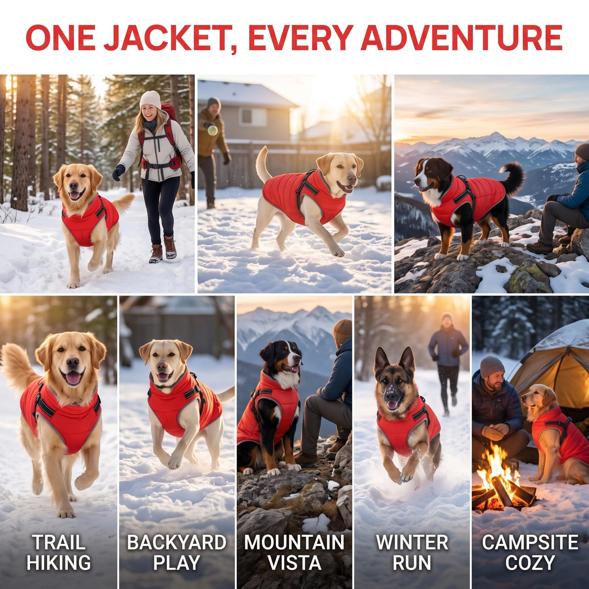 Waterproof Dog Coat with Harness, Warm Fleece Lining, Reflective Strips, Zipper Closure, Windproof, Cold Weather, for Small Medium Large Breeds Puppies, Indoor Outdoor Camping Hiking, Winter Walks