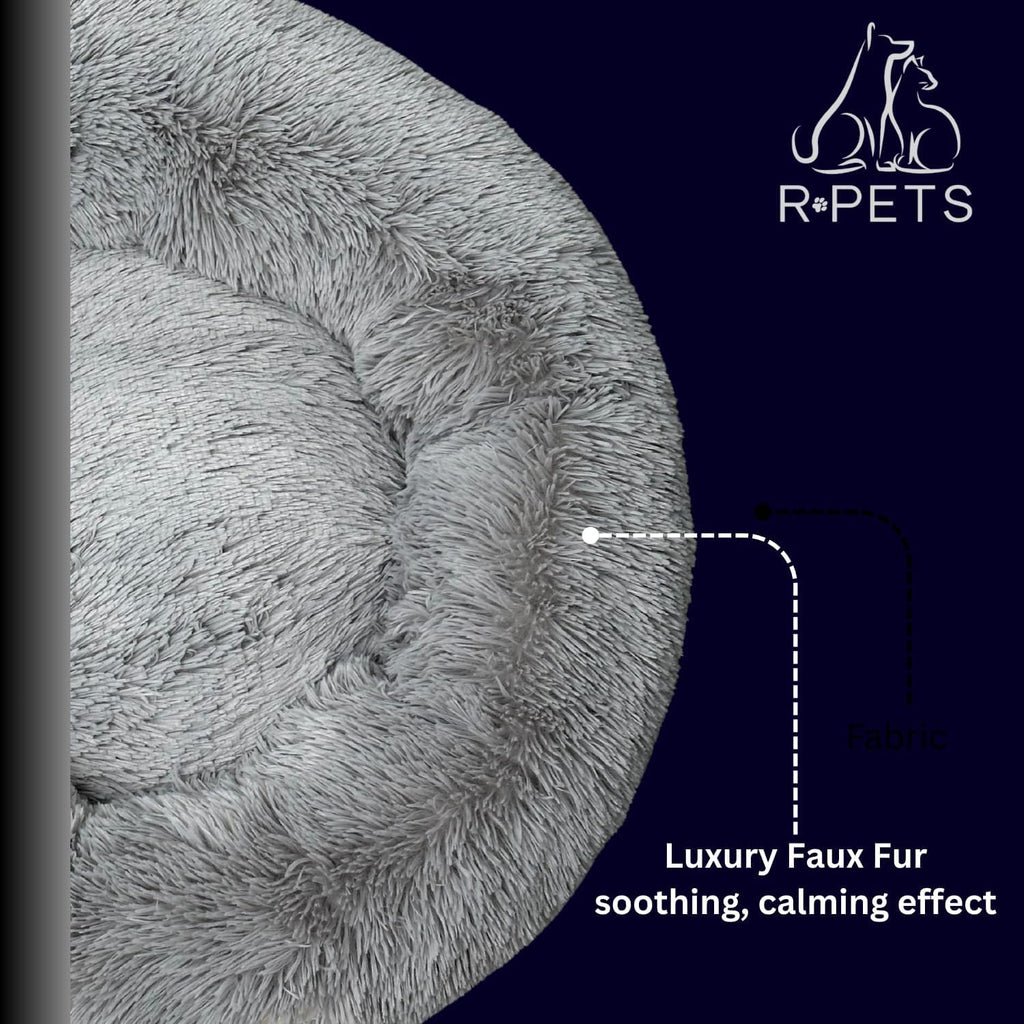 Pet Halo Small Pet Bed Anti-Anxiety Dog Bed Soft Plush Shaggy Calming Cat Bed Non Slip Base Hypoallergenic Machine Washable Joint Support For Small Cats & Dogs 60cm x 60cm x 20cm